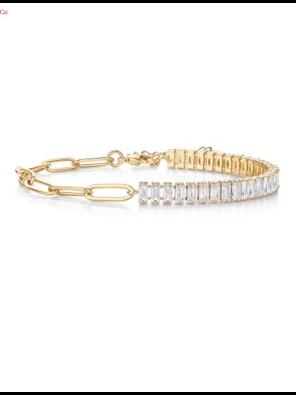 14K Gold Plated Paperclip Chain CZ Tennis Bracelet for Women